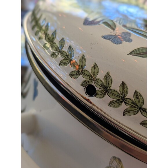 Portmeirion Botanic Garden VTG Blue Passion Flower Lg Metal Enamel Casserole Pot - Picture 15 of 16